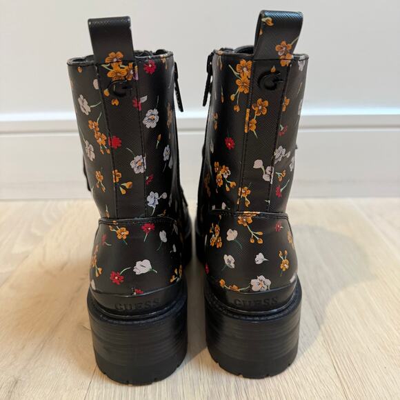 Guess Fearne Floral Black Combat Boots SZ 8.5 Vegan Leather Punk Grunge Emo Y2K - Picture 4 of 11